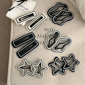 Minimalist Black White Contrast Color Geometric Hair Clip For Women Girls Fabric Faux Leather BB Clip Side Bangs Clip Hairpin