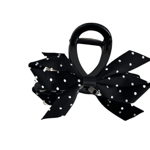 Vintage black and white polka dot bow hair claw clip for women's daily styling