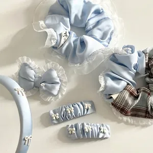 Elastico in Raso a Quadri Blu Fermaglio per Capelli con Fiocco in Pizzo Nastri per Capelli Cerchietto per Ragazze Donna Moda Accessori per Capelli
