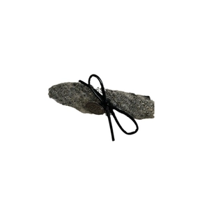 Molla per capelli in tweed grigio con fiocco nero e placca ovale in metallo vintage