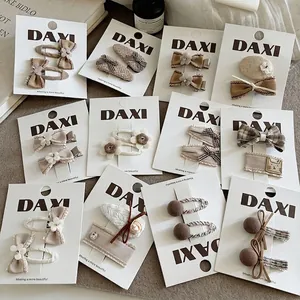 Barrettes à Cheveux Nœud Marron Broderie Florale Clips BB Plaid Élastiques Beige Tissu Accessoires Cheveux Femmes
