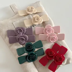 French 3D Rose Flower Acetate Hair Clip Elegant Floral Duckbill Clip Women Fashion Bangs Clip Side Clip Hair Accessories