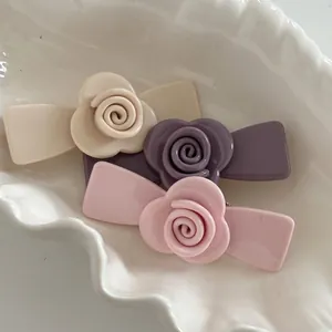 French style acetate rose flower hair clips in cream, purple and pink for women