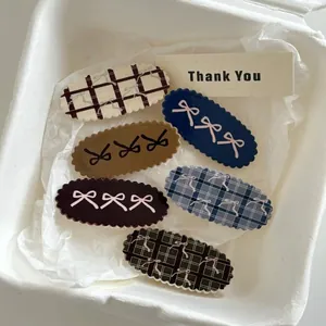 Sweet Acrylic Striped Bow Hair Clip Retro Plaid Duckbill Clip For Women Girls Cute Ribbon Bowknot Side Fringe Hair Accessories