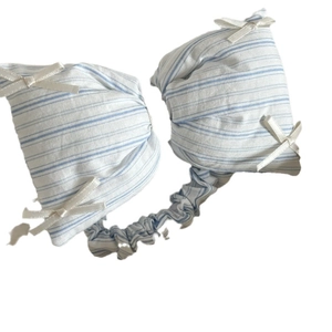 Blue and white striped headband with bow accents in a cute sweet aesthetic for women