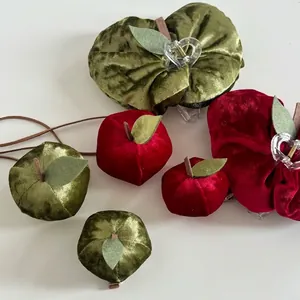 Velvet apple hair clips and scrunchies set in deep red and forest green colors