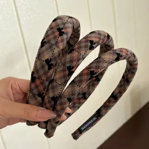 Sweet Elegant Plaid Bow Headband For Women Flocking Thickened Non-slip Hairband Versatile Handmade Fashion Headwear Accessory