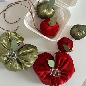 Handmade Velvet Apple Shape Hair Claw Clip Creative Fruit Shark Clip For Women Elegant Red Green Hair Accessories Hairpin