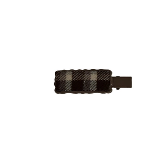 Vintage checkered metal hair clip with black and grey pattern for side fringe styling