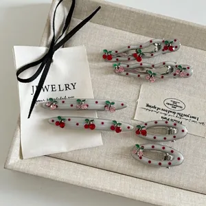 Sweet Alloy Polka Dot Cherry Hair Clip For Women Girly Handmade Rhinestone Enamel Hairpin Fashion Forest Style Hair Accessory