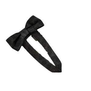 Classic dark grey leopard bow hair clip with long ribbons and twill fabric texture