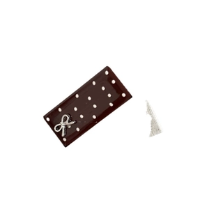 Retro coffee brown polka dot hair clip with a silver metal bow for women and girls