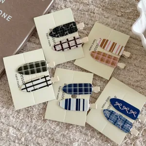 Barrettes à Cheveux en Acrylique à Carreaux avec Nœud Femmes Doux Motif Géométrique Épingle à Cheveux Sans Trace Pince à Frange Mode