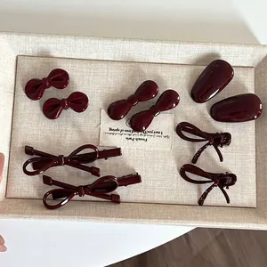 Französisch Rot Klein Metall Haarklammer Süß Weinrot Harz Entenschnabelklemme Für Mädchen Damen Haar Accessoires