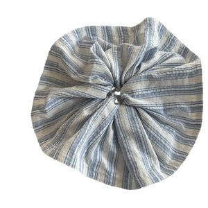 Blue and white striped oversized scrunchie for women with stylish pleated cotton design