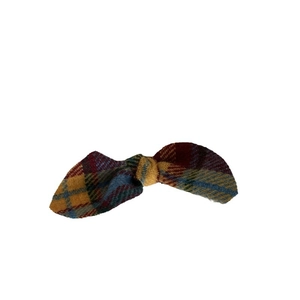 Sweet yellow and blue plaid bow hair clip with vintage checkered fabric pattern