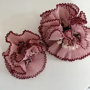 Sweet Double Layer Lace Pleated Scrunchie For Women Korean Style Floral Print Large Hair Ties Elastic Hair Accessories