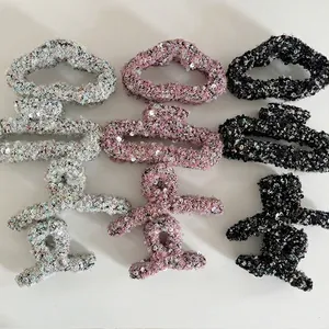 Élégante Pince à Cheveux en Tweed à Paillettes Grande Pince Requin pour Femmes Épingle à Cheveux en Tissu de Laine Vintage Fait à la Main Géométrique