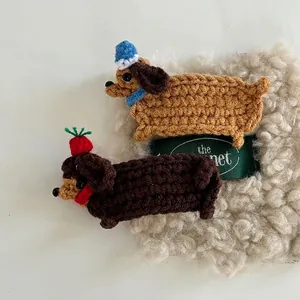 Handgefertigte Häkel-Haarspange Süße Dackel Eiscreme Garn BB-Clip Süßes Cartoon-Haar-Accessoire Für Damen Mädchen Kinder