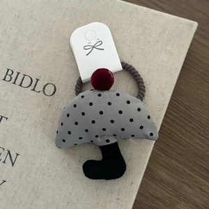 Handmade 3D umbrella hair tie with polka dots and pom-pom for girls hair accessories
