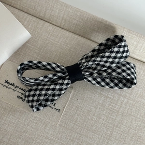 Classic black and white checkered bow hair clip with French fabric texture for women