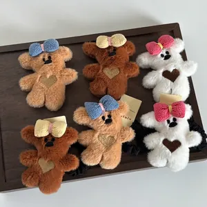 Lot d'accessoires cheveux ours en peluche avec nœuds en velours et broderie cœur