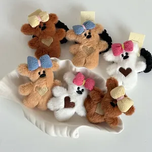 Pince à Cheveux Ours en Peluche Mignonne Nœud Papillon Élastique pour Femmes Filles Broderie de Cœur Accessoires
