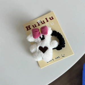 Chouchou mignon ours en peluche blanc avec nœud rose et cœur sur bandeau élastique