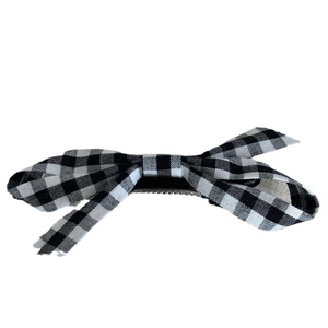Classic black and white gingham bow hair clip with silver metal alligator clip for women