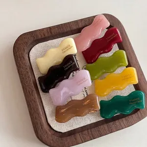 French Vintage Acetate Wavy Hair Clip For Women Handmade Scalloped Duckbill Clip Sweet Colorful Hairpin Daily Commute Hair Accessories