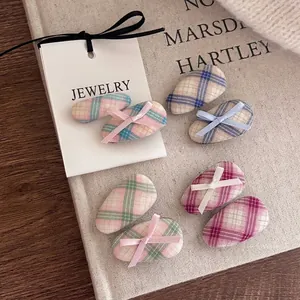 French Style Plaid Fabric Hair Clip Sweet Bow Ribbon Duckbill Clip Fashion Hair Accessories For Girls Women Daily Hair Decor