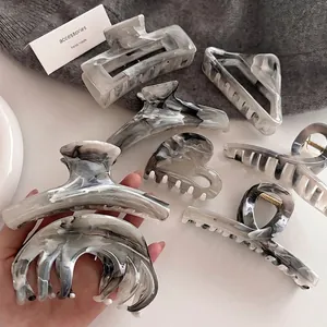 Elegant Marble Pattern Ink Wash Style Hair Claw Clip For Women Handmade Textile Small Cross Geometric Shark Clip Fashion Hair Accessories