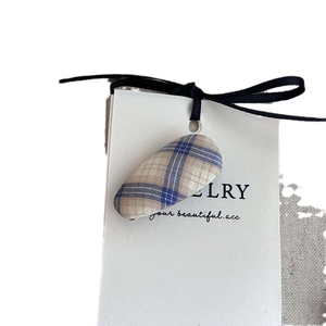 Classic blue and white plaid fabric hair clip with ribbon on display card for girls