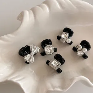 Élégantes Mini Pinces à Cheveux Noires en Résine Acrylique avec Strass et Fausse Künstliche Perle pour Femmes Accessoires de Coiffure Mode