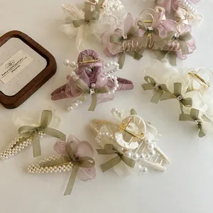 Elegante Molletta per Capelli in Maglia con Fiocco Artiglio per Capelli con Künstliche Perle Elastico per Capelli a Fiore per Donna Ragazza