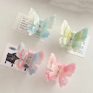 French Elegant Acetate Butterfly Hair Claw Clip For Women Marble Texture Gradient Geometric Handmade Headwear Fashion Hair Accessory