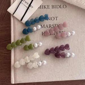 Pinzas para el Cabello Coreanas Dulce Corazón y Perlas Artificiales Imitación Aleación Acrílico Resina Horquilla Flequillo Para Mujeres Accesorios