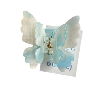 Elegant blue and white gradient butterfly hair claw clip with acetate finish for women