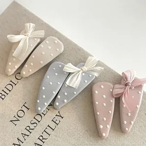 Dolce Fermaglio per Capelli in Pelle a Pois con Fiocco Goccia d'Acqua Clip BB Elegante Accessori per Capelli Moda per Donna