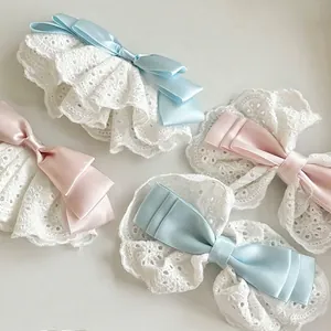 Barrettes à cheveux en dentelle avec nœuds mignons en rose pastel et bleu clair doux
