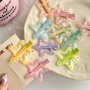 Cute colorful star hair clips with polka dots pattern in assorted candy colors for girls