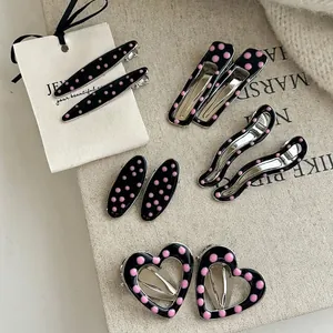Barrette en Alliage d'Émail à Pois Y2K pour Femme Doux Rose Noir Cœur Étoile Géométrique Pince à Frange Bijoux de Cheveux Mode