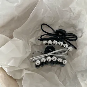 Acrylic Bowknot Hair Claw Clip With Silver Beads Fashionable Shark Clip Small Hairpin For Women Daily Commuting Headwear