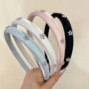 Korean Style Satin Padded Headband With Rhinestone Stars Sweet Cute Thick Hair Band For Women Fashion Hair Accessories