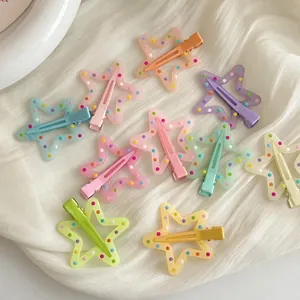 Cute Hollow Star Hair Clips Polka Dot Pattern Colorful Macaron Duckbill Clips For Women Kids Fashion Hair Accessories