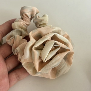 Elegant floral scrunchie with large Morandi printed fabric rose for hair styling