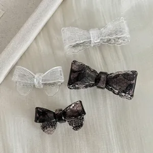 Vintage Acrylic Lace Bowknot Hair Clip Elegant Bow Duckbill Clip Sweet Side Fringe Clip For Women Fashion Hair Accessories