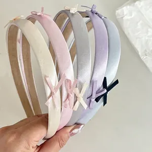 Satin Ribbon Bow Headband For Girls Sweet Korean Style Thin Hair Hoop Elegant Satin Wrapped Headwear For Daily Wear