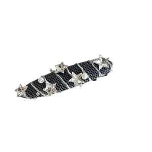 Barrette à cheveux avec chaîne argentée, strass en forme d'étoile et perles sur résille