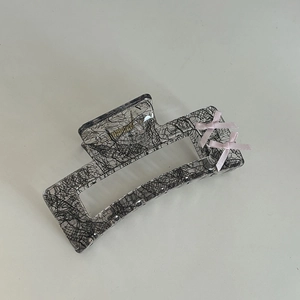 Pink ribbon lace bow claw clip with transparent acrylic shark clip for hair styling